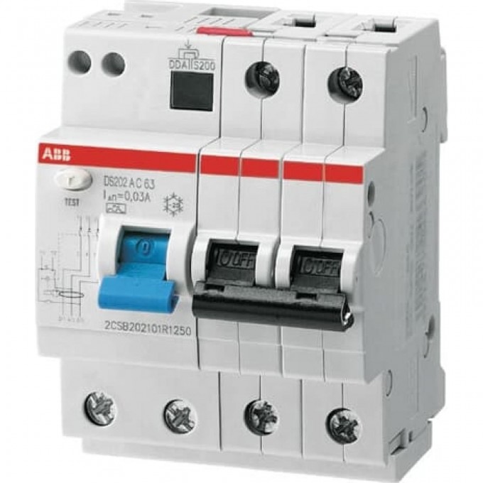 Выключатель автоматический дифференциального тока ABB DS202 2п C 16А 30мА тип AC 6кА 4 модуля 2CSR252001R1164